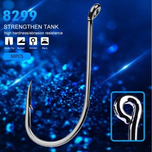 50pcs/lot Fishing Hook 1/0#-6/0# 8299 Octopus Series HC-72A High-Carbon Steel Carp Anzol Fishhook Saltwater Pesca Bass Jig Hook