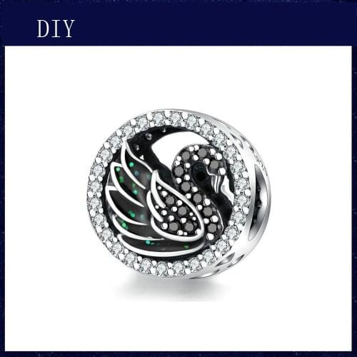 Silver Shiny Swan hollow beads fit Pandora Charm Silver 925 Bead Pendant Bangle with stylish DIY jewelry