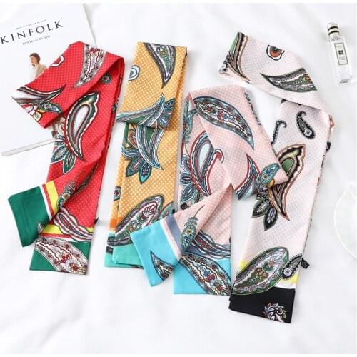 2021 Designer Silk Scarf Women Neck Scarfs Luxury Print Narrow Skinny Hand Bag Ribbon Wrap Lady Hair Band Girl Headband Gift