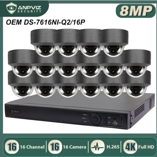 Anpviz 16CH NVR 8MP Dome POE IP Cameras NVR Kit Outdoor Security System Audio Weatherproof H.265 4K Output P2P ONVIF Gray