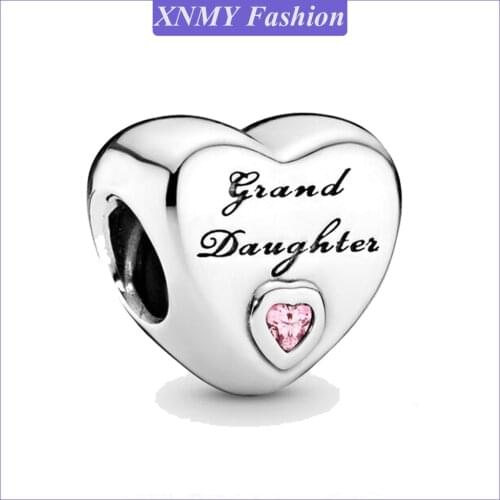 XNMY Original Silver Color Beads Grand Daughter Heart Charm Fit European Pandora Bracelets Women DIY Jewelry Making