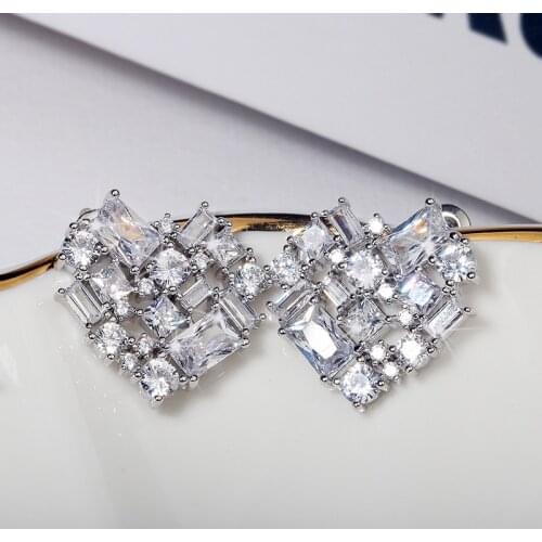 925 Sterling Silver Color Cute Heart Bling Zircon Stone Stud Earrings for Women Korean Earrings Fashion Jewelry 2020 New