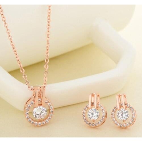 Women Full Cubic Zirconia Hollow Round Pendant Necklace Jewelry