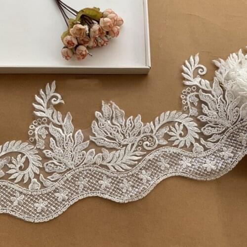 2 Yards New High Quality Foreign Trade Export 24cm Wide Luxury Beaded Trailing Wedding Skirt Veil Lace Lace