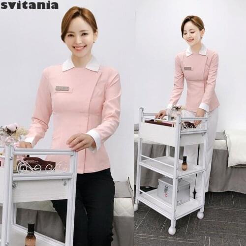 2019 New Work Suit Long Sleeve Beauty Uniform Set Uniforme Esteticista Spa Clothing Hairdresser