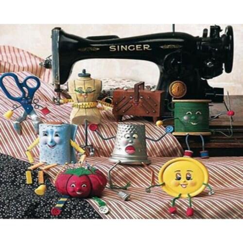 5D DIY Diamond Painting Retro Sewing Machine Kit Hand-painted Home Decor Square/Round Diamond Mosaic Crafts GJ150