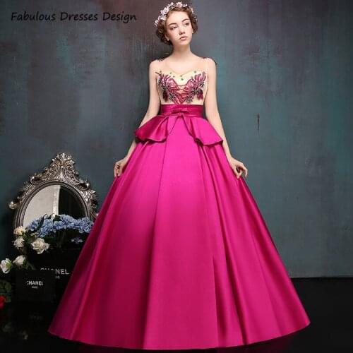 Fuchsia Floral Print Quinceanera Dresses Ball Gown 2021 V-neck Backless Crystal Bowknot Sweet 16 Dress Pageant Vestidos