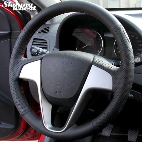 Shining wheat Black Leather car Steering Wheel Cover for Hyundai Solaris Verna I20 Accent