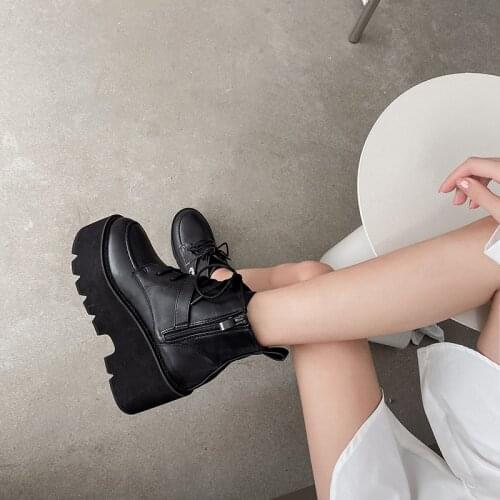 Winter Fashion High Platform Boots Leather High Ankle Boots Women 2020 New Female Punk Style High Heels Shoe For Woman YMB292