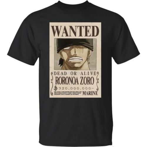 One Piece Anime, Roronoa Zoros Wanted Poster Tee Black T-Shirt Size S-3XL harajuku Summer 2019