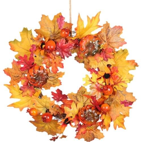 Wreaths Pumkin Pumpkin Door Hanger Halloween Maple Leaf Garland 40cm Autumn Colors Festival Decoration Artificial Plant