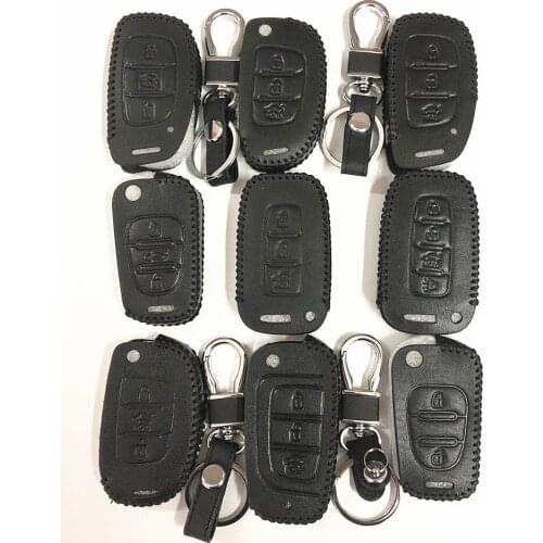 Leather Key Case Key Fob Cover keychain For Hyundai SantaFe Veracruz Mistra Tucson Veloster Rohens AZERA Avante IONIQ