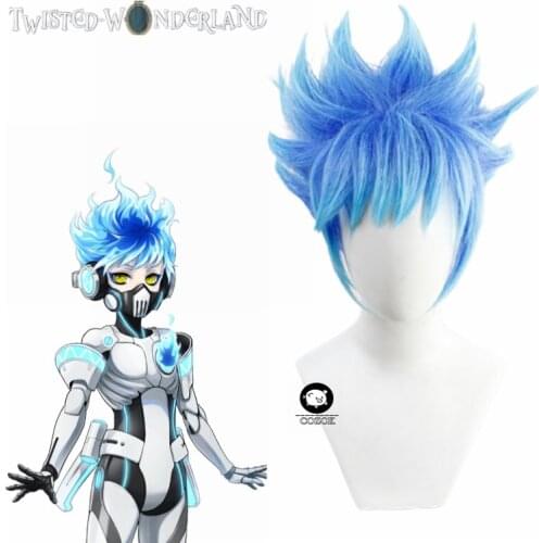 Twisted Wonderland Ortho Shroud Blue Mixed Color Short Cosplay Heat Resistant Synthetic Hair Halloween Party + Free Wig Cap