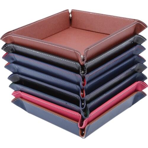 Creative PU Leather Valet Trinket Folding Tray Collapsible Phone Key Wallet Coin Desktop Storage Sundries Box Bins Accessories