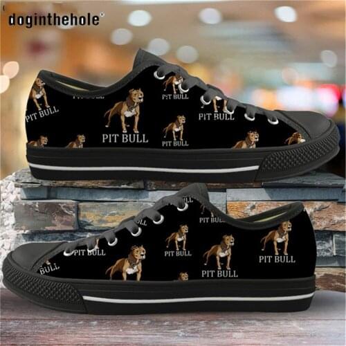 Doginthehole Shoes for Women Pit Bulldog Mandala Printed Lace Up Vulcanized Sneakers Women Low Top Female Canvas zapatos Fall