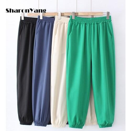 2021 Summer Plus Size Pants Women Fashion Womans Harem Pants High Waist Loose Bloomers Large Size Green Black