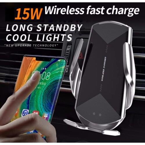 Fashion 15w Car Wireless Fast Charger Phone Holder Stand with Light Car Charger Mount for IPhone 12 11 XS XR X 8 Samsung