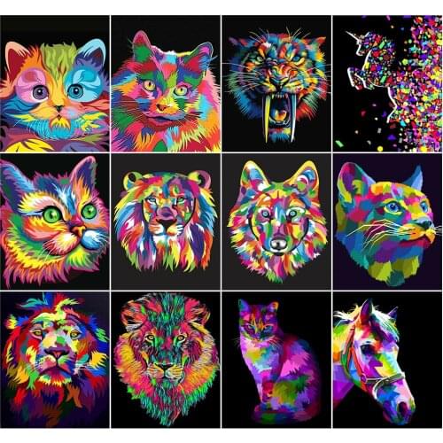AZQSD 40x50cm Oil Painting By Numbers Colorful Animal Handmade Gift DIY Coloring By Numbers Cat Home Living Room Art Craft