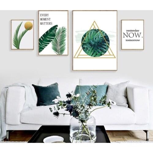 Nodic Ins Style Canvas Paintings Wall Poster Tropical Green Plant Geometric Pattern Living Room Home Decor