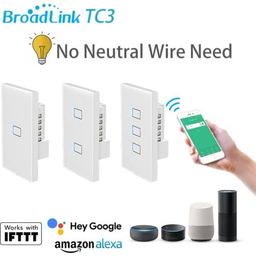 BroadLink TC3 US 1 2 3gang WiFi Wall Light Switch Interruptor Smart Remote Control No Neutral Required Alexa Google Home Voice