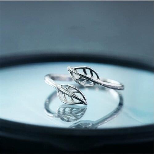 New Simple Minimalist Hollow Leaf Fashion 925 Sterling Silver Jewelry Not Allergic Personality Sweet Maple Opening Rings SR454