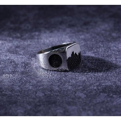 Onyx 925 Sterling Silver Special Engraved Mount Traditional Craftmanship Handmade Turkish Signet Ring Jewelry Gift for Women Men