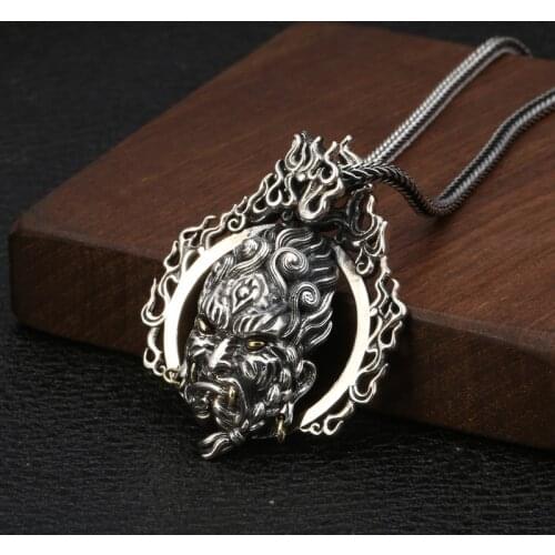 Wholesale S925 Sterling Silver Jewelry Trend Domineering Ming Wang Pendant Fashion Retro Thai Silver Mens Pendant
