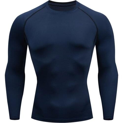 Autumn Mens Running T-shirt Compression Long Sleeve Top Shirt Plus Size Sweat Fitness MMA Shirt Solid Color Casual T-shirt Men