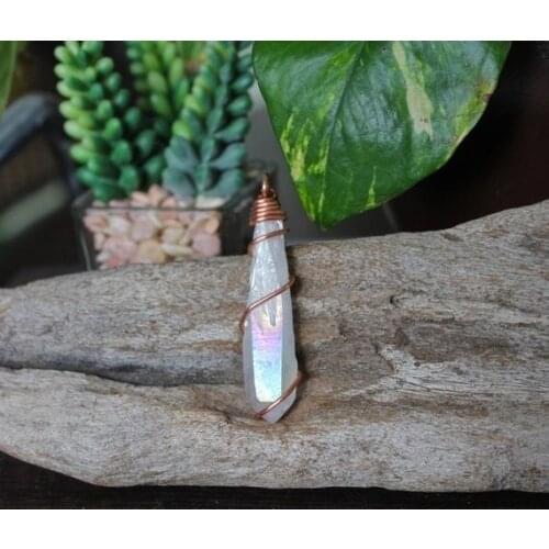 Boho Necklace Rainbow Crystal Necklace Titanium Aura Quartz Jewelry