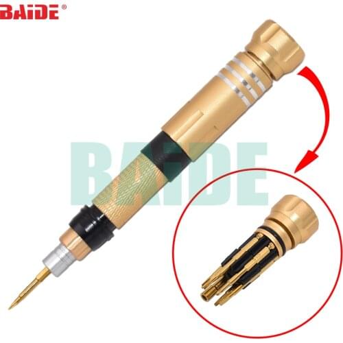 Dismountable Gold 6 in 1 Combination Precision Magnetic Screwdriver Set With 0.6 Y 0.8 Pentalobe Bit for iPhone 4 5 6 7 S Plus