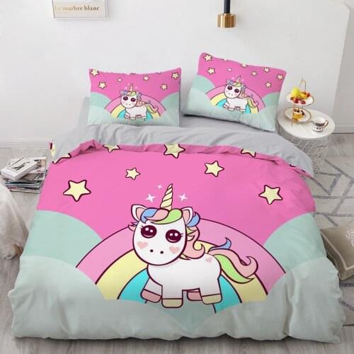 Luxury 3D Quilt Duvet Cover Set Comforter Bedding Set King Queen Double Single Size Unicorn Cartoon Design Custom Bedclothes