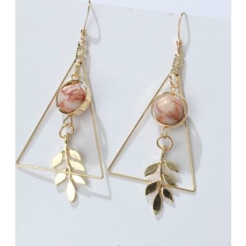 Fashion retro leaf hollow triangle marble round bead earrings women women girls jewelry earrings wholesale