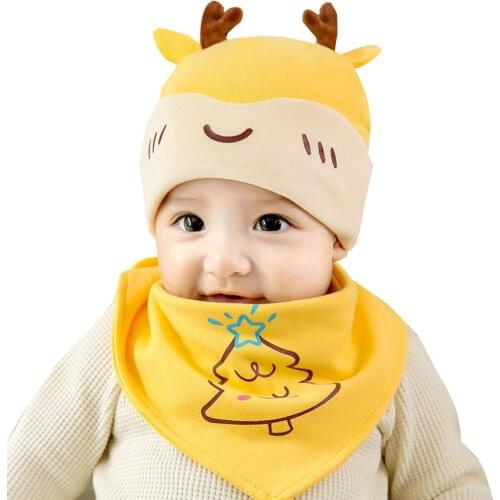 Toddler Baby Girls Boys Pompon Hat Bib Set Autumn Winter Crochet Cotton Knit Warm Beanie Cap + BIB Scarf Set Christmas Enfant