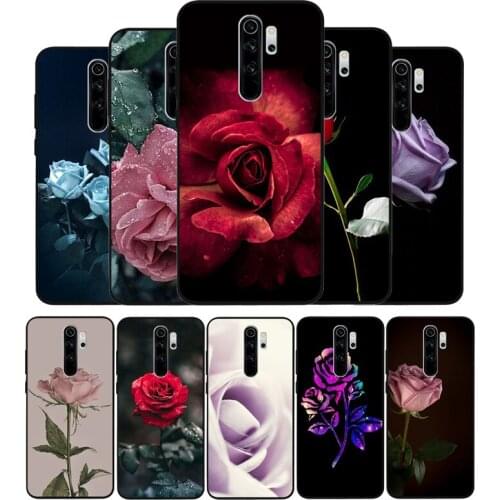 Flower Rose black Silicone Phone Case For Redmi note 9 8 7 Pro S 8T 7A Cover