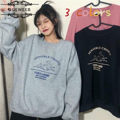 Dueweer Hoodies Womens Sweatshirt Pullover Women Printed O-Neck Plus Velvet Warm All-match Loose Korean Style Fashion Ulzzang
