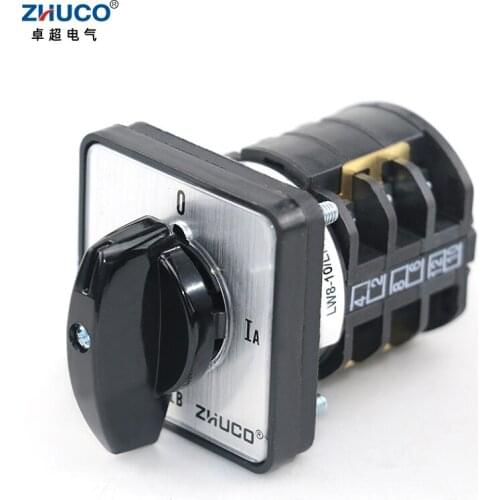 ZHUCO LW8D-10/LH3.3 10A 660V Three Phase Ammeter Measurement 4 Positions Conversion Rotary Universal Changeover Cam Switch