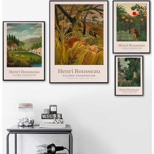 Henri Rousseau Museum Exhibition Poster Jungle Animal Painting Canvas Print Gallery Wall Art Picture for Living Room Home Decor