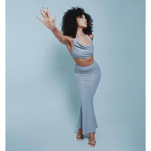 XLLAIS Holiday Party Dresses Two Piece Set Women Bandage Tank Tops Slim Elegant Ruched Skirts Matching Outfit