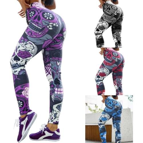 2021 Women Tight Sports Capri Sexy Yoga Skull Print Leggings 4 Way Stretch Fabric Non See Through Quality