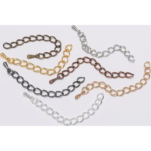 20Pcs/lot 50/70mm Gold Rhodium Extended Extension Chains With Water Drop End Beads Tail Connectors For Jewelry Making Findings