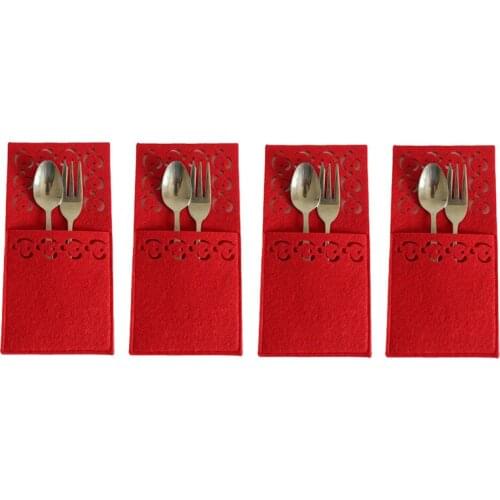 4pcs Christmas Tableware Pocket Red Knife Fork Bag Non-Woven Fabric Cutlery Cover Home Decoration Party Ornaments