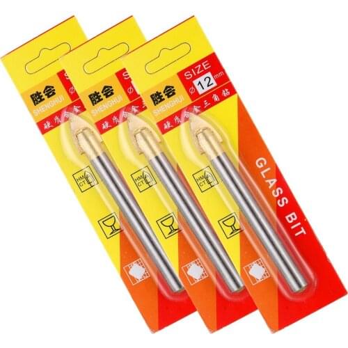 5pcs12mmAlloy triangle drill/Tile/Glass//MirrorDrill BitsTungstenCarbide GlassDrill BitsTitanium Coated Power Tools Accessories