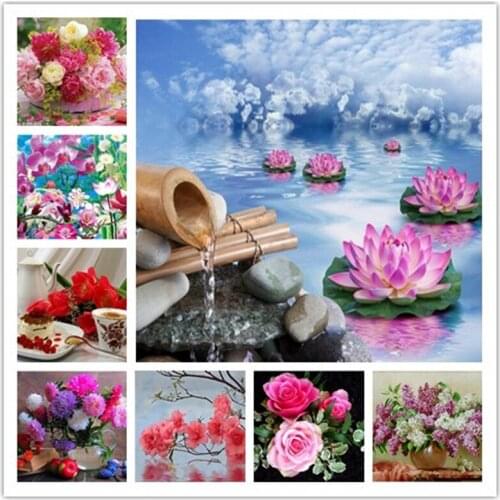 5D DIY diamond painting rose teacup butterfly flower in water lotus diamond embroidery cross stitch home decoration HR2569