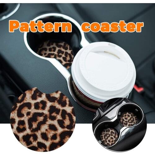 2.56 Inch Leopard Car Absorbent Pad Neoprene Pad Car Cups Holder Coaster Cup Cushion Holder Drink Cup Holder Leopard