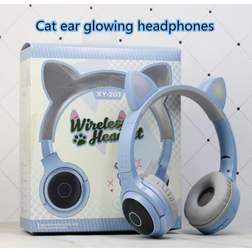 New XY-203 wireless bluetooth cat ear headset with mic LED HiFi cute girl headset is the best gift for children