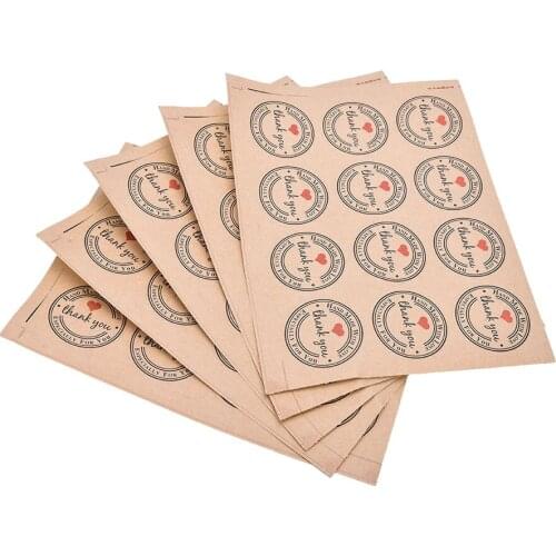 60pcs/lot Candy paper tags Thank You love self-adhesive stickers kraft label sticker Diameter 3CM For DIY Hand Made Gift Tags