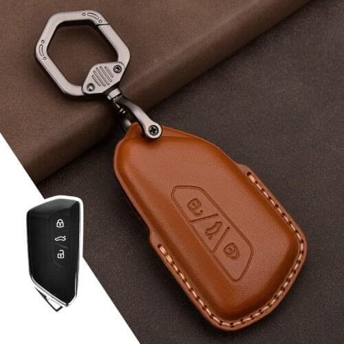 Genuine Leather Car Key Case Cover Shell Fob Holder for Seat Leon 2021 Leon Mk4 for Volkswagen VW Golf 8 Mk8 for Skoda A8 2020