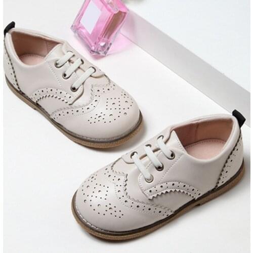 Children Leather Shoes European and American Harlan Style Girls Round Toe Flats Kids Autumn and Winter Fashion Girls Shoes 7-16Y