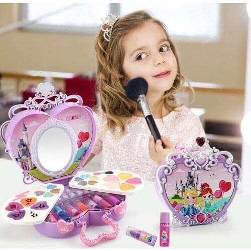Children Girls Washable Portable Cosmetic Case Makeup Tools Pretend Play House Beauty Fashion Toys Princess Gift