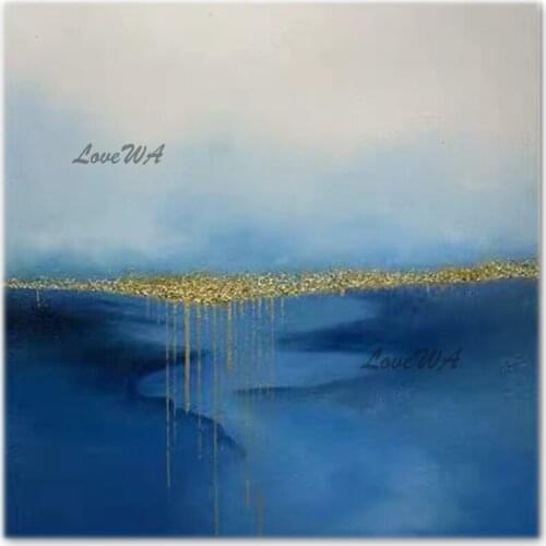 Home Interior Decoration New Abstract Blue Acrylic Texture Design Canvas Oil Painting Wall Decoration Unframed Wall Hanging Art